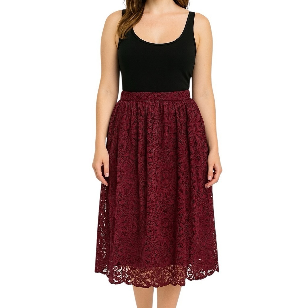 Xhiliration Medium Burgundy Red Lace Skirt Zip Holiday Formal Party